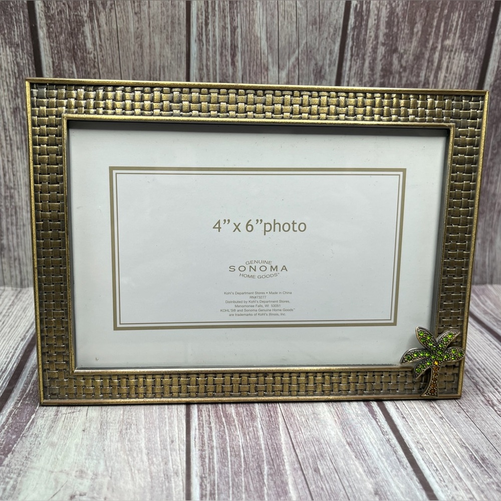 Sonoma Woven Metal Gold Frame with Green Palm Tree and Gems Accent